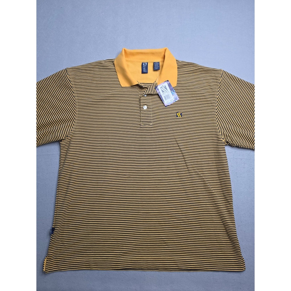 Koni Polo Shirt Men 2XL Yellow Black Striped Cotton Short Sleeve Golf Tennis NWT